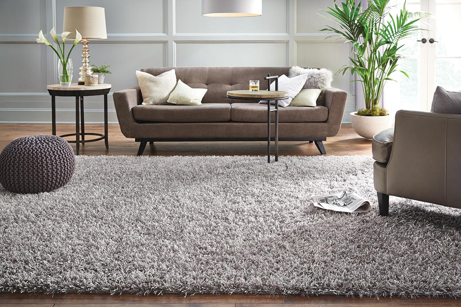 Tapis de salon shaggy à poils longs gris anthracite très épais -  Inspiration Luxe